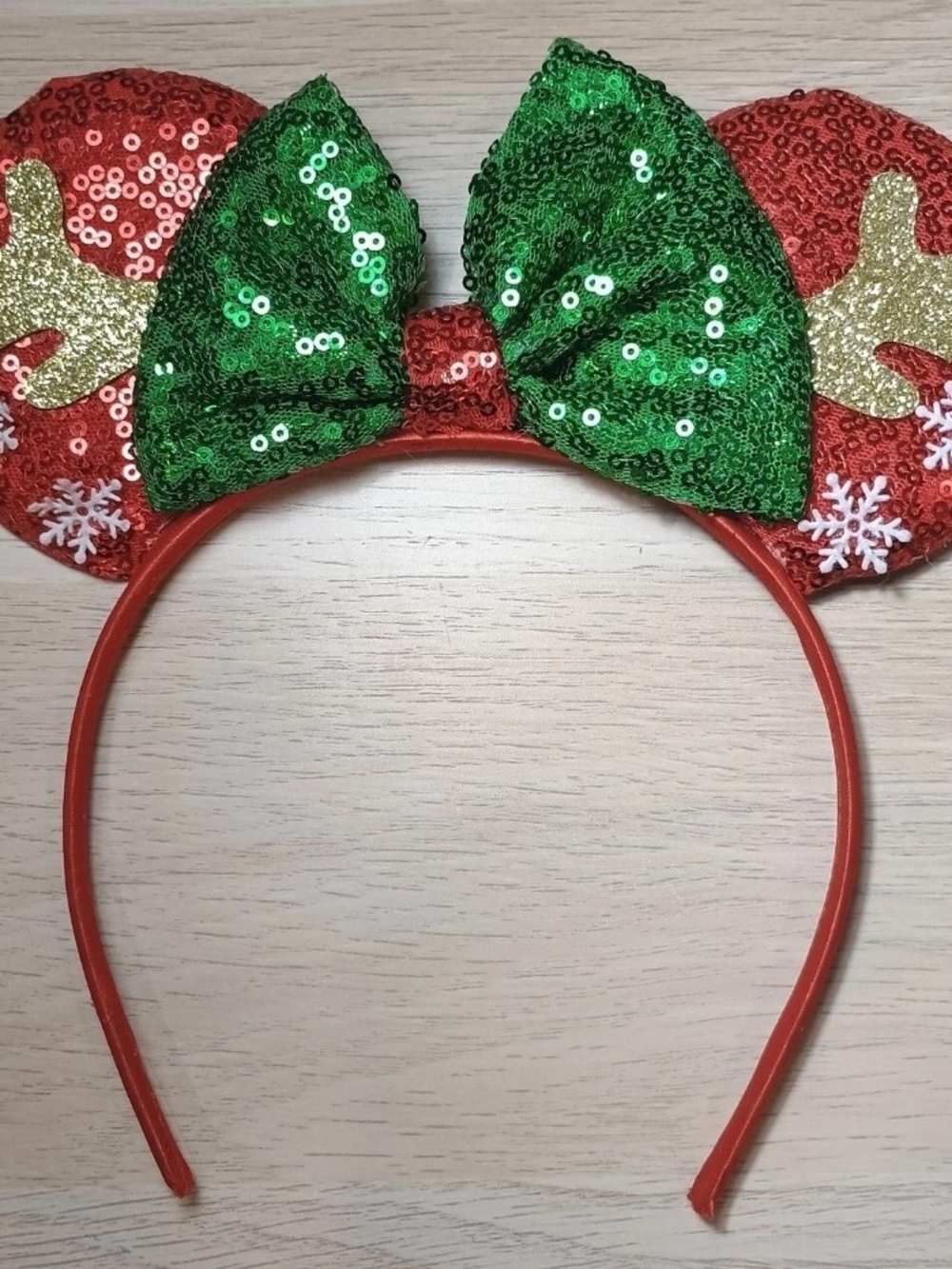 Red and Green Sequin Holiday Mouse Ear Headband